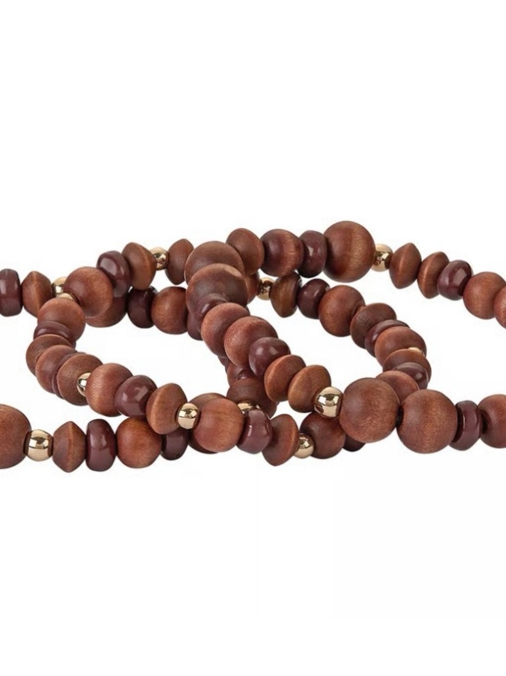 Park Lane Driftwood Brown Wooden and Golden Bead Bracelet Set of 3 - Picture 3 of 8